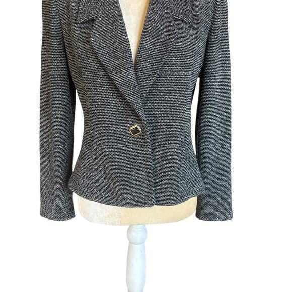 St. John Black White Knit Blazer Jacket Size 6 Marie Gray Single Button - Picture 3 of 11